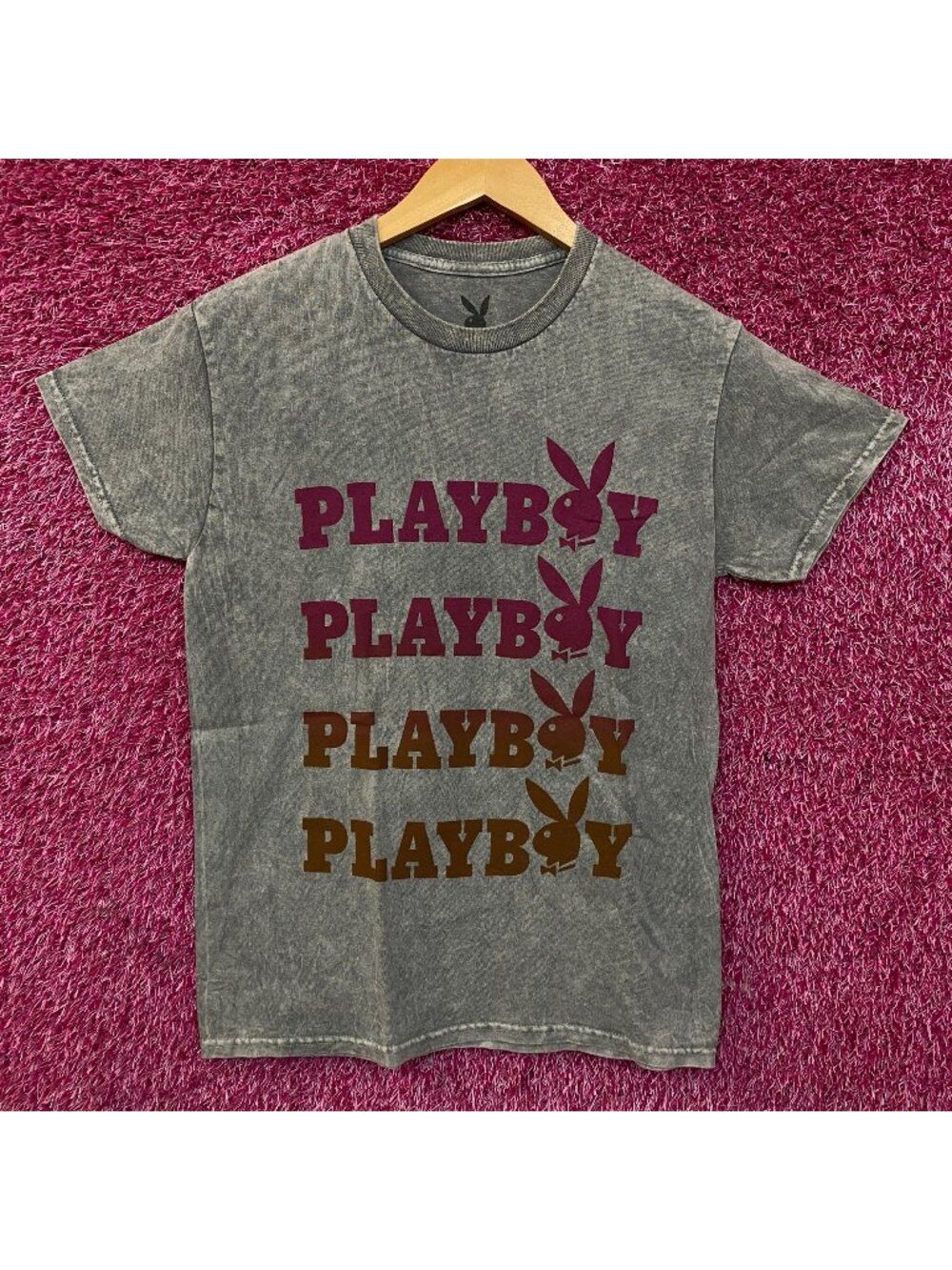 Playboy Stacked Logo Acid Wash Graphic T-Shirt Small